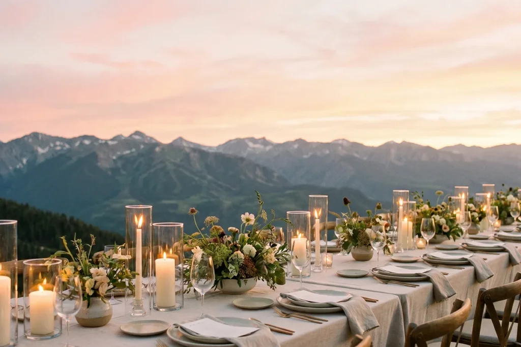 Mountaintop sunset dinner at the summit of Aspen Mountain after Food & Wine Classic